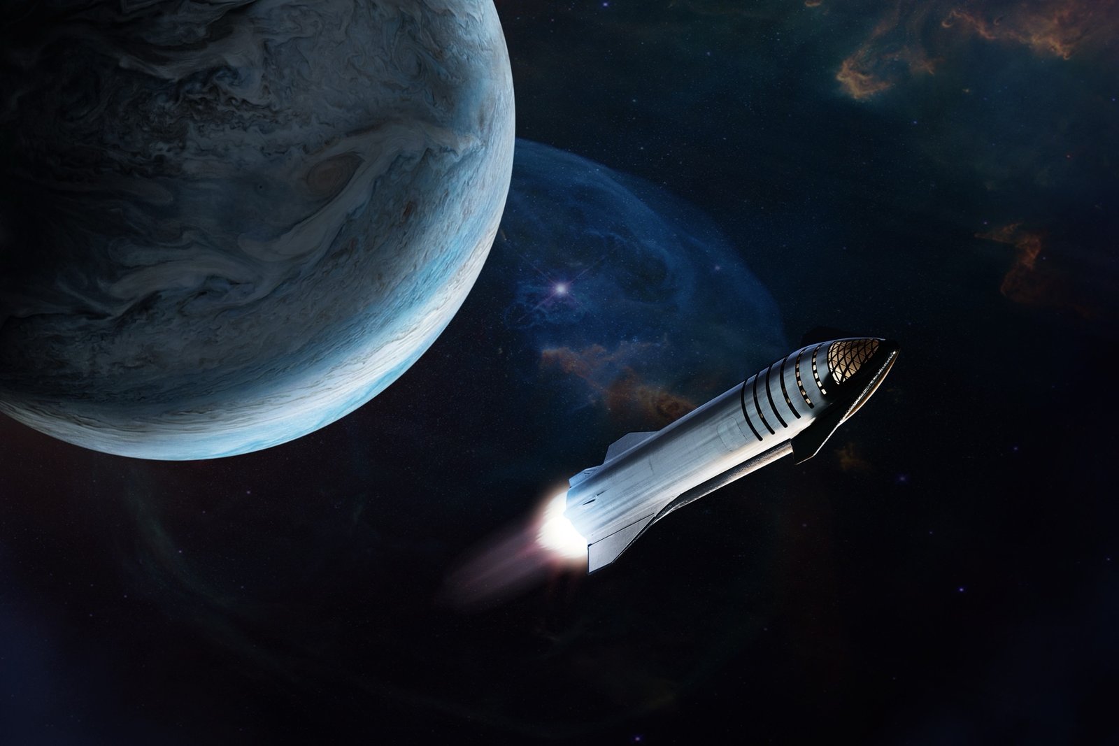Starship raketa smerujúca k vzdialenej planéte